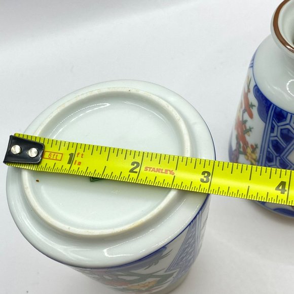 2 Floral Porcelain Japanese Flower Bud Vases Blue White Gold Toned Rim Small 4" - Picture 11 of 12